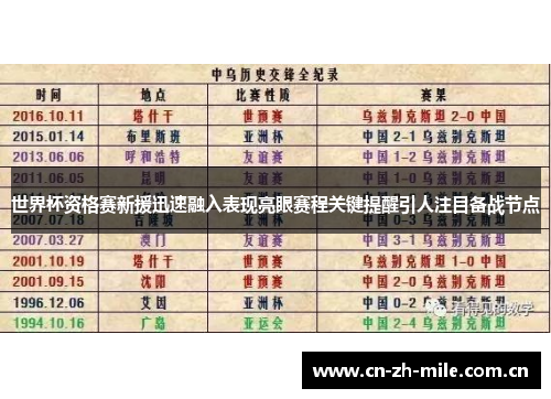 世界杯资格赛新援迅速融入表现亮眼赛程关键提醒引人注目备战节点